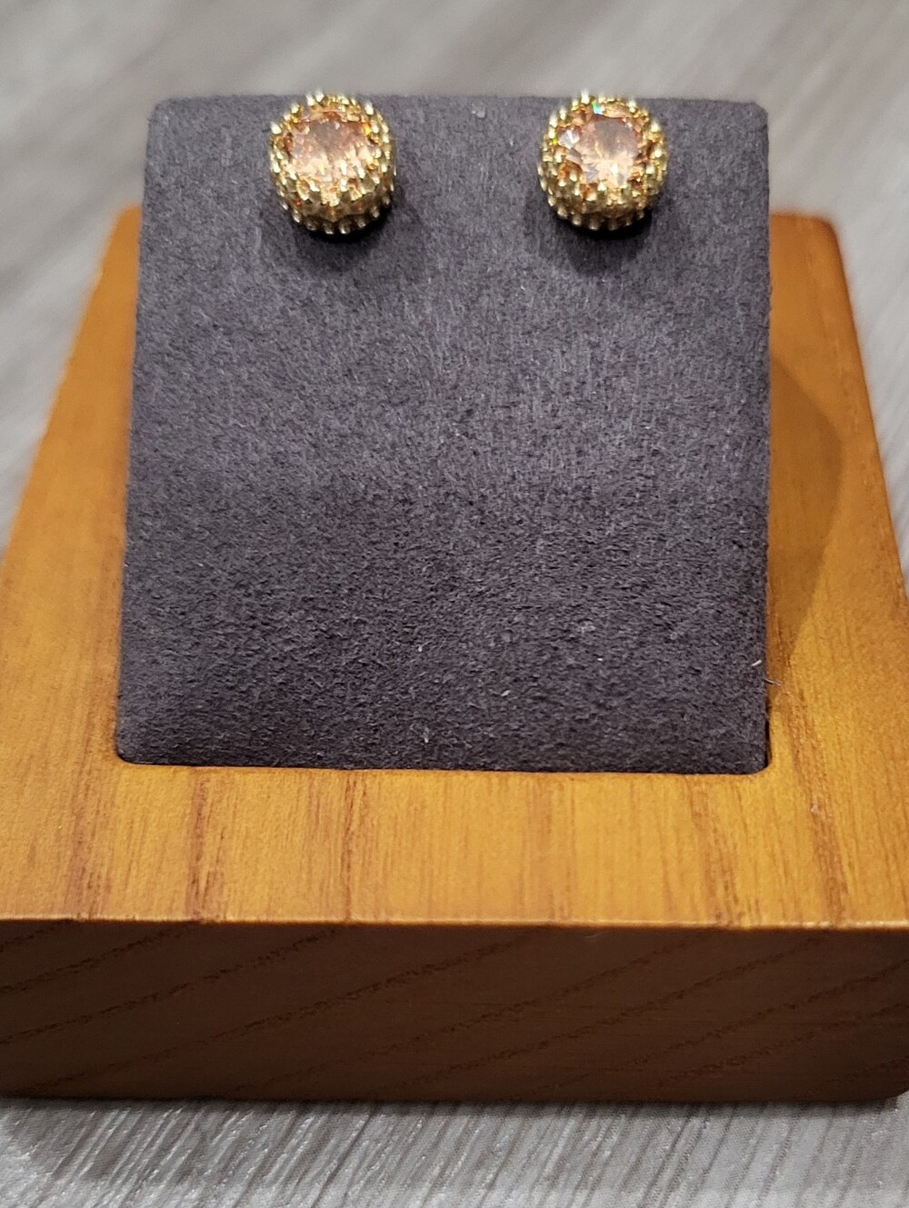 Gold Over Sterling 925 Silver Peach Crystal Stud Earrings With A Crown Setting